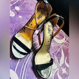 Brash Black Heeled Sandals with Ankle Strap